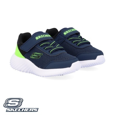 Sapatilhas Skechers azuis escuras e verdes para criança com velcro