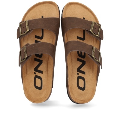 Sandálias castanho escuro com fivelas e sola preta