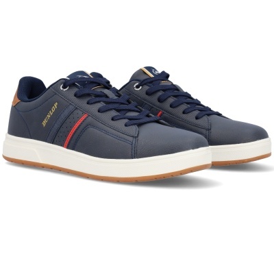 Sapatilhas Dunlop azuis com detalhes castanhos e risca vermelha