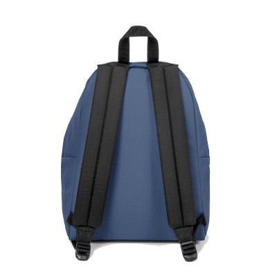 Mochila azul com alças pretas vista de trás