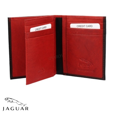 Carteira vermelha e preta Jaguar com etiquetas de cartão