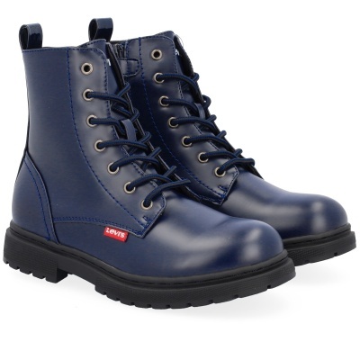 Botas azuis de couro sintético com sola preta e etiqueta Levis