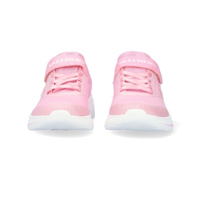 Sapatilhas infantis cor de rosa da Skechers com sola branca e fecho de velcro