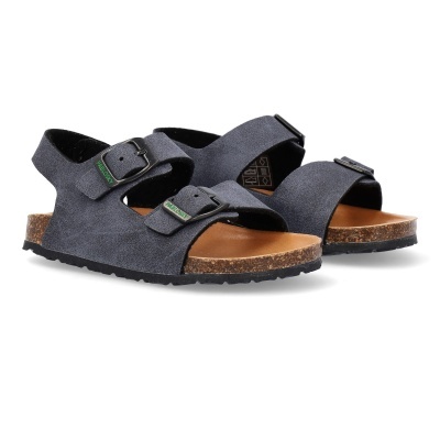 Sandálias cinzentas com fivelas pretas e sola em cortiça