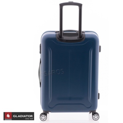 Mala de viagem rígida azul com rodas e puxador telescópico