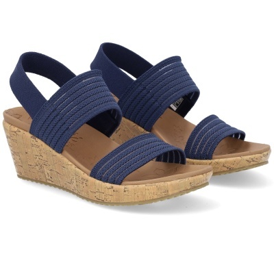 Sandálias cunha com sola em cortiça e tiras elásticas azuis