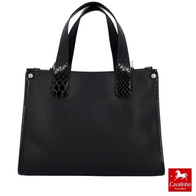 Mala preta com pegas em padrão cobra e logótipo Cavalinho Penafiel