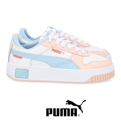 Ténis desportivos PUMA branco, azul claro e salmão com logótipo