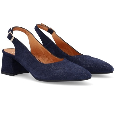 Sapatos de salto médio azul escuro em camurça com tira ajustável