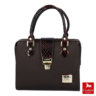 Mala de senhora castanha Cavalinho com padrão imitação pele de cobra e fecho metálico