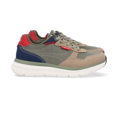 Sapatilhas Levis em tons cáqui, bege, azul e vermelho com sola branca