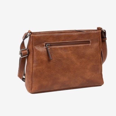 Mala de ombro castanha de pele sintética com fecho frontal e alça ajustável