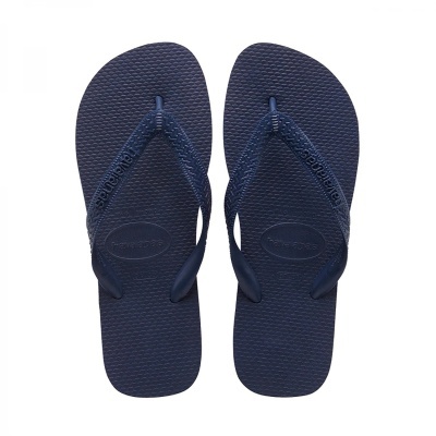Chinelos azuis escuros Havaianas com tiras texturizadas e padrão pontilhado.