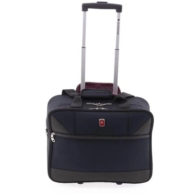 Mala de viagem preta com rodas e puxador de metal telescópico