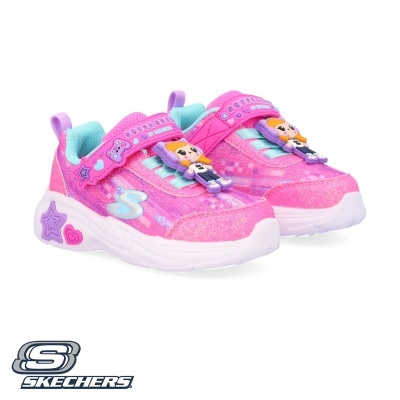 Ténis infantis Skechers cor-de-rosa com personagem em velcro