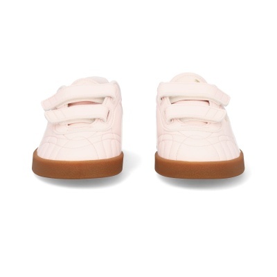 Sapatilhas infantis cor de rosa com velcro e sola castanha