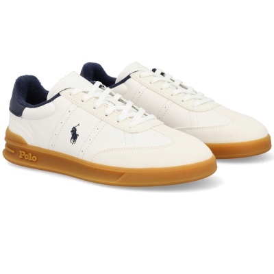 Sapatilhas brancas com sola mel e detalhes em azul escuro Polo