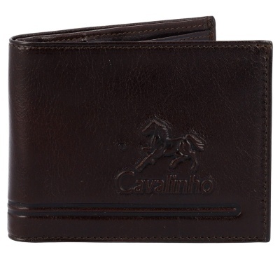 Carteira de pele castanho escuro com logo Cavalinho em relevo