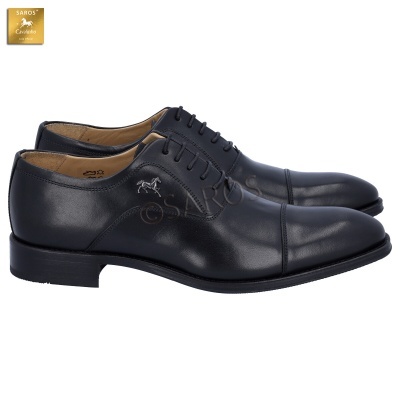 Sapatos sociais masculinos pretos em pele com bordado de cavalo