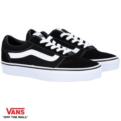 Ténis Vans pretos com risca branca e sola branca