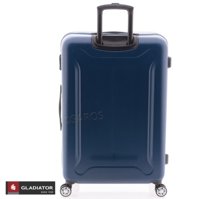 Mala de viagem rígida azul escura com rodas e cabo extensível preto