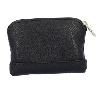 Carteira pequena em couro preto com fecho prateado