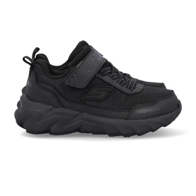 Ténis desportivos pretos com velcro e atacadores, detalhes WATERPROOF e Skechers