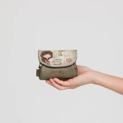 Carteira pequena castanha com ilustração e texto KNOW YOURSELF