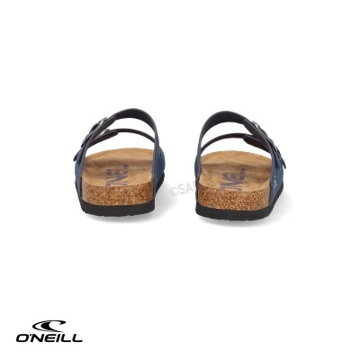 Sandálias pretas com sola de cortiça vistas de trás