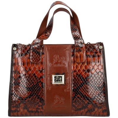 Carteira castanha com textura pele de cobra e logo Cavalinho