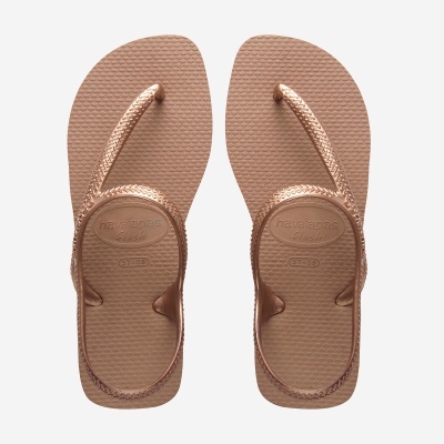 Chinelos Havaianas Flash castanho dourado com padrão entrelaçado nas correias