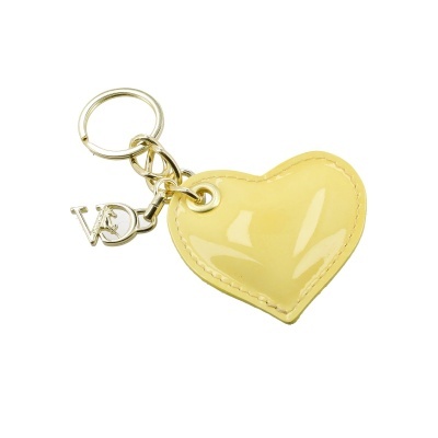 Porta-chaves coração amarelo brilhante com pendente metálico VD dourado