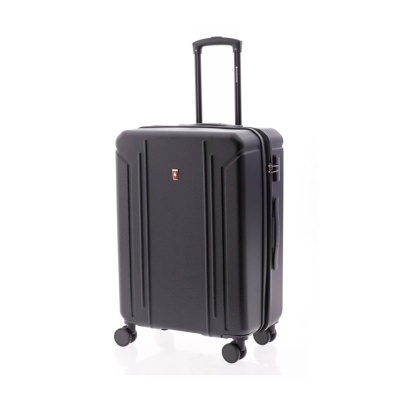 Mala de viagem rígida preta com rodas e puxador extensível