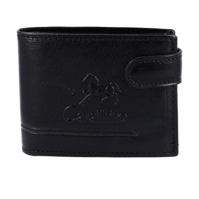 Carteira Cavallinho em pele preta com fecho e logo gravado