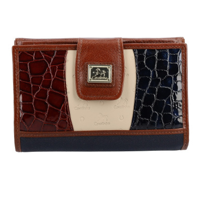 Carteira feminina Cavalinho castanho bege azul escuro textura crocodilo