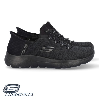 Sapatilhas Skechers pretas com detalhes cinzentos e sola preta