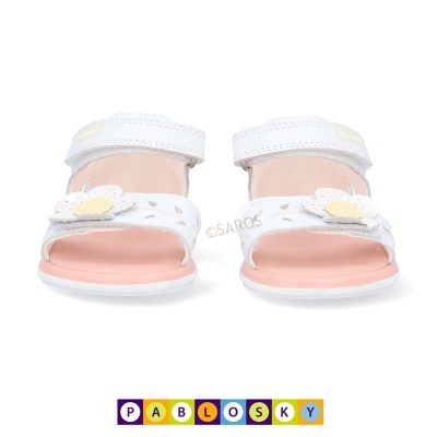 Sandálias infantis branca com flor e fecho de velcro