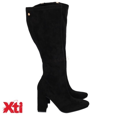 Botas altas pretas com salto grosso e logótipo Xti