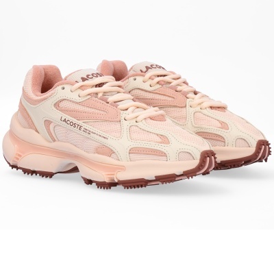 Par de sapatilhas Lacoste rosa claro e bege com sola grossa rosa e castanha