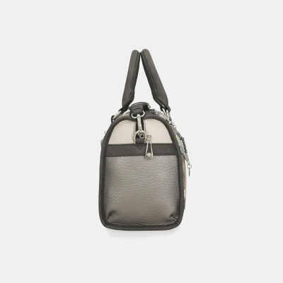 Mala de mão em pele bicolor com alças duplas e fecho zip lateral