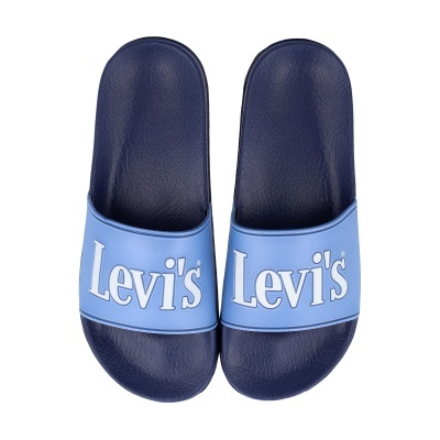 Chinelos azuis escuros com tira azul clara e logótipo branco Levis