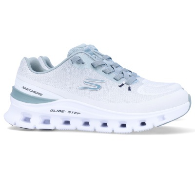 Ténis desportivos Skechers brancos e cinzentos com sola perfurada