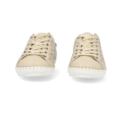 Ténis de senhora em pele bege com atacadores e sola branca