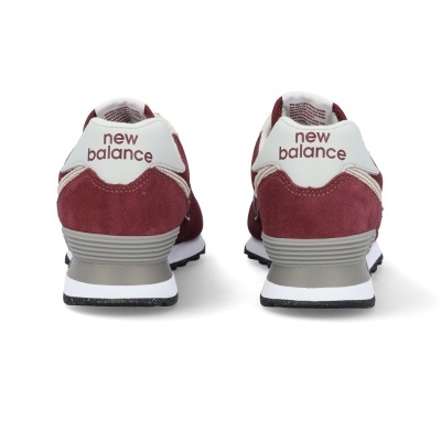 Sapatilhas New Balance vinho e branco vistas de trás