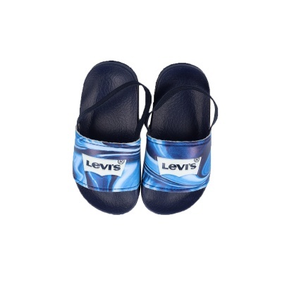 Chinelos Levi's azul e preto com logotipo na tira frontal