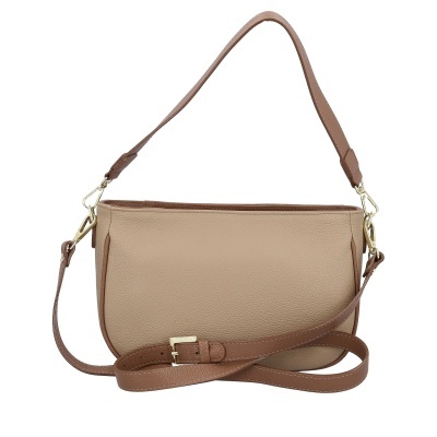 Mala de ombro em couro bege com alças castanhas e fecho metálico dourado LEGITIMI