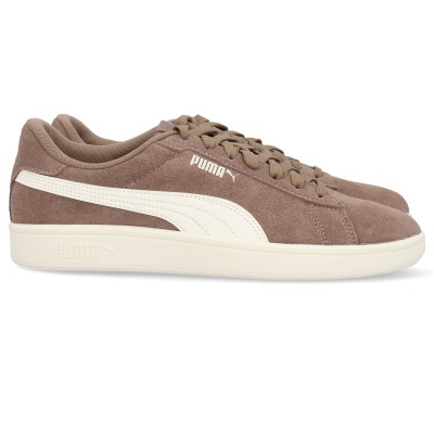 Ténis Puma camurça castanha com listra branca e sola branca