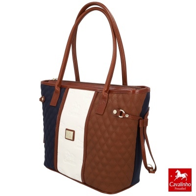 Mala de ombro Cavalinho castanha, branca e azul escuro matelassé