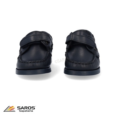 Sapatos pretos de pele para criança tipo mocassim com tiras de velcro