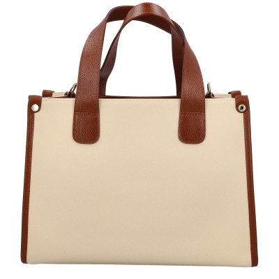 Mala de mão bege com alças castanhas em pele